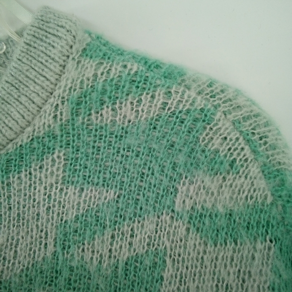 2020 Wild Fable Houndstooth Whiskers Mint Green Chunky Cardigan Balloon Sleeves - Picture 7 of 11